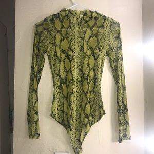 Green snakeskin mesh bodysuit